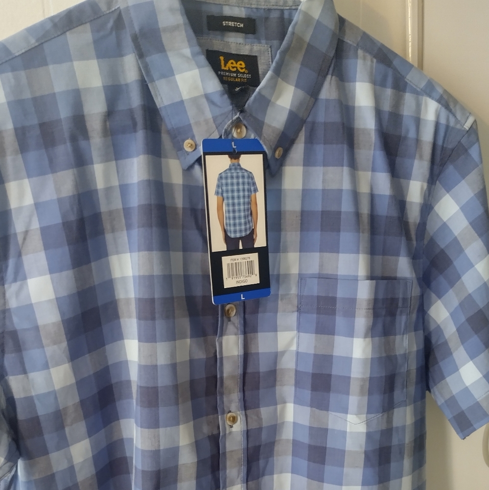 Men's Lee stretch button down shirt blue checker print New with tag